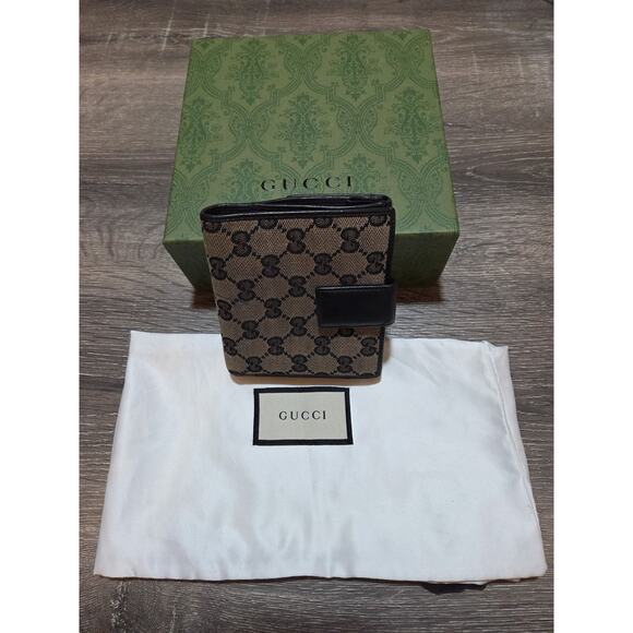Gucci Black GG Canvas and Leather French Compact Wallet - Picture 1 of 1